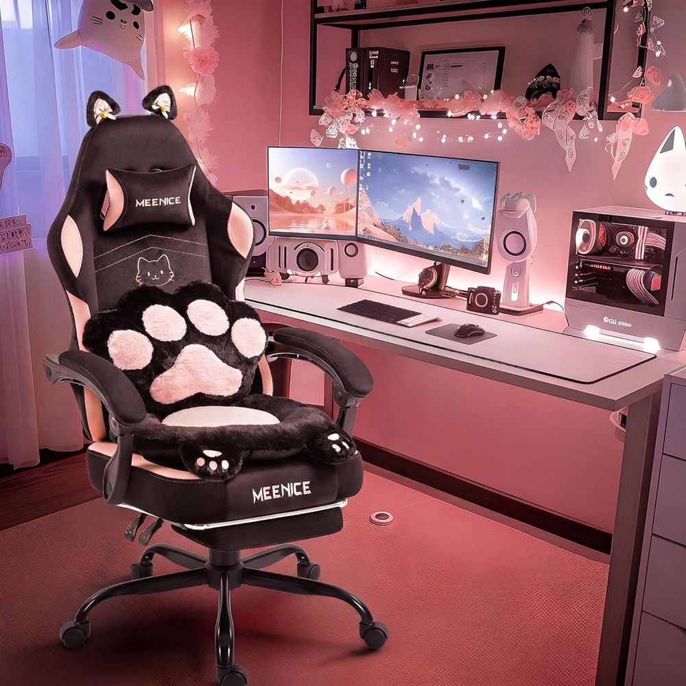 Pc Gaming Chair - Silla de Juego Rosa con Orejas