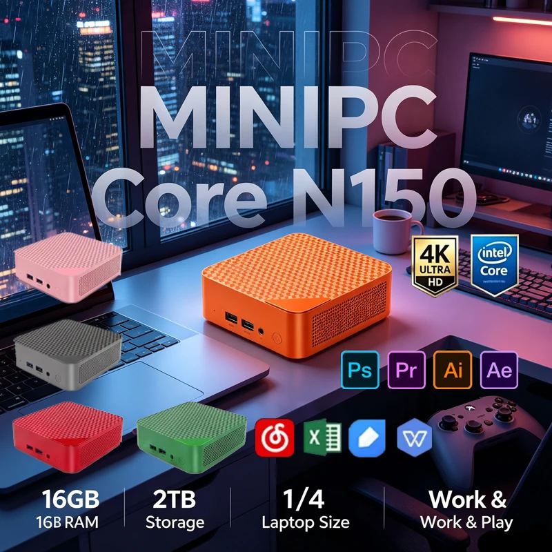 Pc Gaming Orange - Mini PC Naranja, Intel Celeron N150,